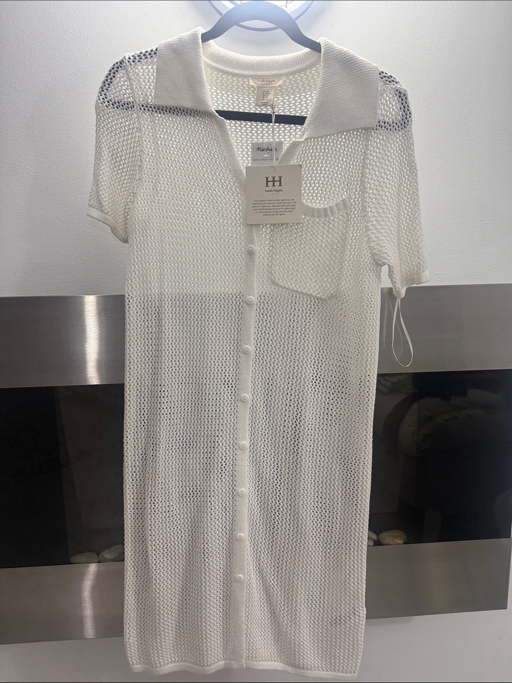 Haute Hippie White Open-Knit Button-Front Midi Dress